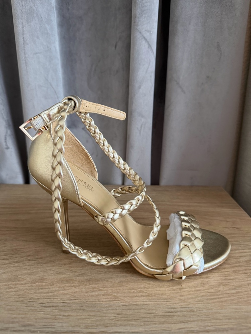 Michael Kors Metallic Gold Braided Strap Stiletto Heel Sandals
